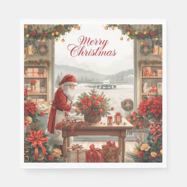 Santa Claus Christmas greeting from airport  Napkins (Front)