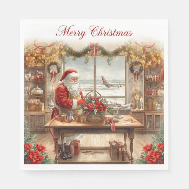 Santa Claus Christmas greeting from airport  Napkins (Front)