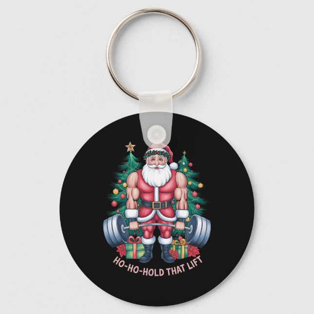 Santa Claus Christmas Gym Workout Ho-ho-hold That  Keychain (Front)