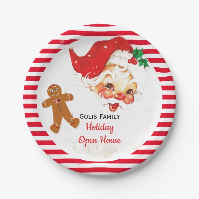 Santa Claus Christmas Holiday Open House  Paper Plates (Front)