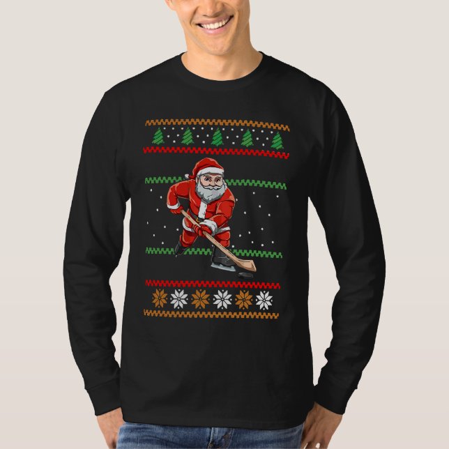 Santa Claus Christmas Ice Hockey Ugly Sweater (Front)