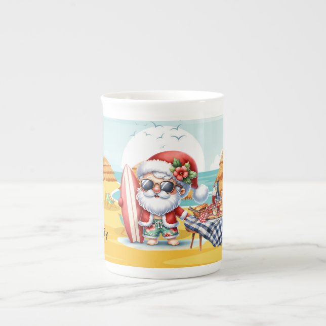  SANTA CLAUS  Christmas in July at beach  Bone China Mug (Front)
