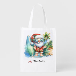 SANTA CLAUS Christmas in July at Beach  Grocery Bag