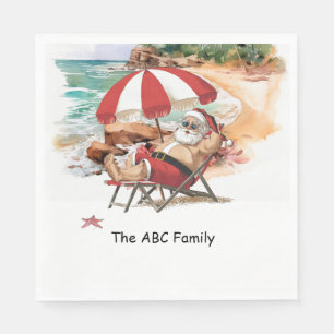 SANTA CLAUS Christmas in July at beach Napkins