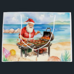 Santa Claus Christmas in July at the beach Large Gift Bag<br><div class="desc">Santa Claus Christmas in July at the beach Large Gift Bag 
for Coach,  Instructor,  teacher,  friends,  mom,  dad,  girlfriend/boyfriend,  co-worker,  hostess,  neighbor,  him/her,  couples,  grandparents,  boss,  friend,  family,  in-laws,  squad,  team,  for Coach,  Instructor,  teacher, </div>