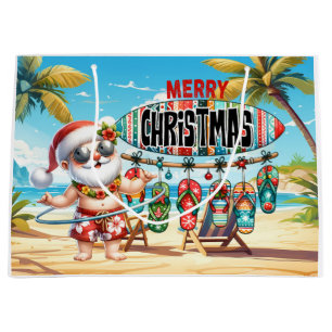 Santa Claus Christmas in July at the beach Large Gift Bag