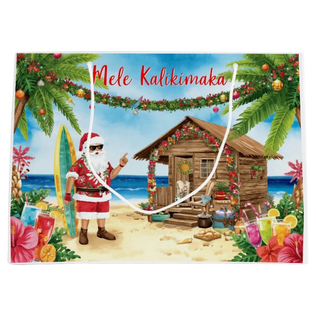 Santa Claus Christmas in July at the beach surfer Large Gift Bag (Front)