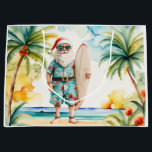 Santa Claus Christmas in July at the beach surfer Large Gift Bag<br><div class="desc">Santa Claus Christmas in July at the beach Large Gift Bag 
for Coach,  Instructor,  teacher,  friends,  mom,  dad,  girlfriend/boyfriend,  co-worker,  hostess,  neighbor,  him/her,  couples,  grandparents,  boss,  friend,  family,  in-laws,  squad,  team,  for Coach,  Instructor,  teacher, </div>