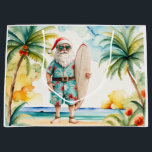 Santa Claus Christmas in July at the beach surfer Large Gift Bag<br><div class="desc">Santa Claus Christmas in July at the beach Large Gift Bag 
for Coach,  Instructor,  teacher,  friends,  mom,  dad,  girlfriend/boyfriend,  co-worker,  hostess,  neighbor,  him/her,  couples,  grandparents,  boss,  friend,  family,  in-laws,  squad,  team,  for Coach,  Instructor,  teacher, </div>