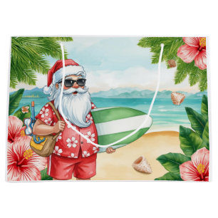 Santa Claus Christmas in July at the beach surfer Large Gift Bag