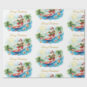 Santa Claus Christmas in July at the beach surfer Wrapping Paper