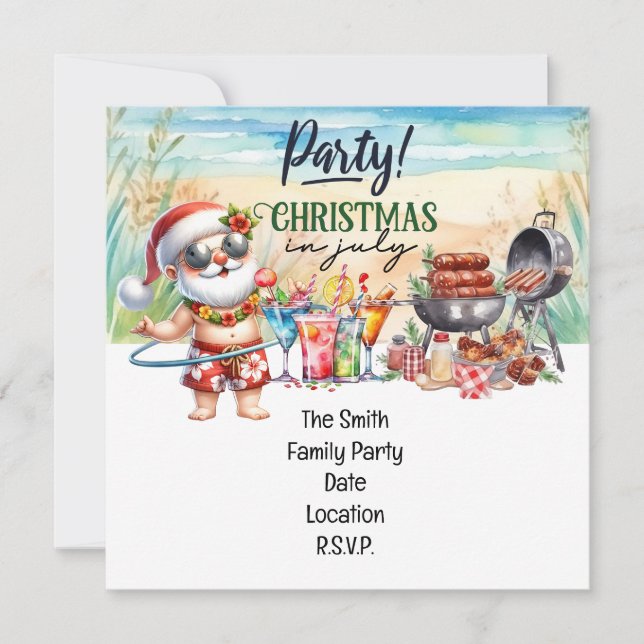 Santa Claus Christmas in July Greetings Holiday  Invitation (Front)