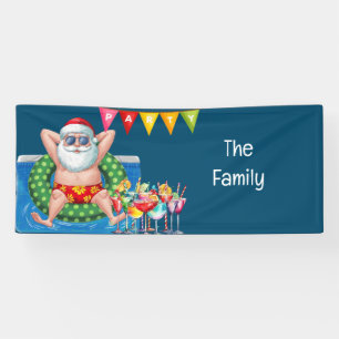 Santa Claus Christmas in July Pool Party Banner