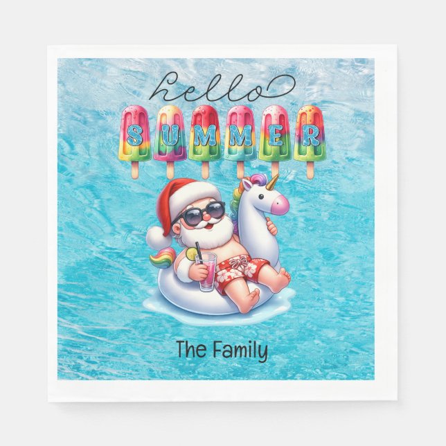Santa Claus Christmas in July Pool Party  Napkins (Front)