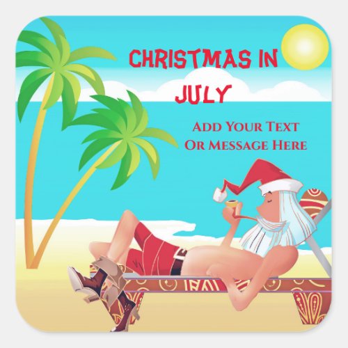 Santa Claus Christmas In July Summer Party Square Sticker