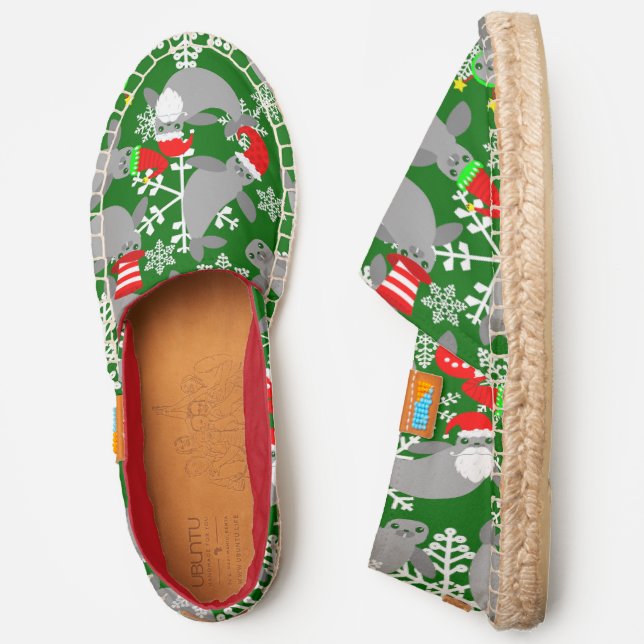 santa claus christmas manatee green espadrilles (Side)