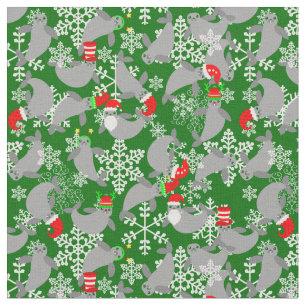 santa claus christmas manatee green fabric