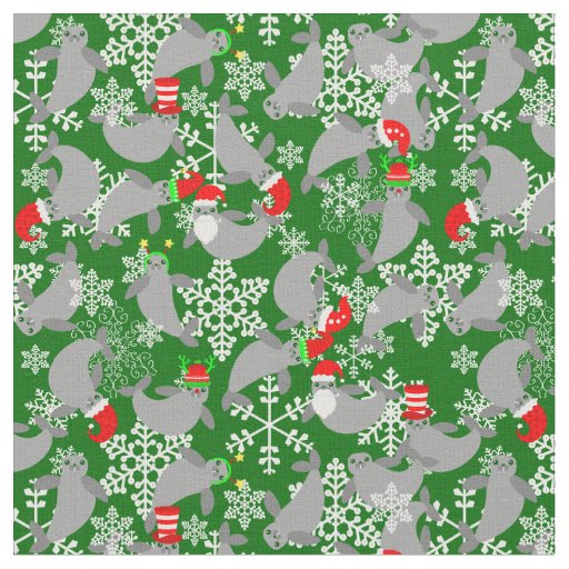 santa claus christmas manatee green fabric