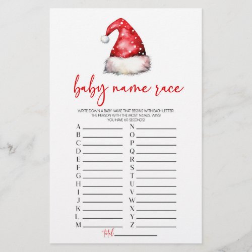 Santa Claus Christmas Name Race Baby Shower Game Stationery