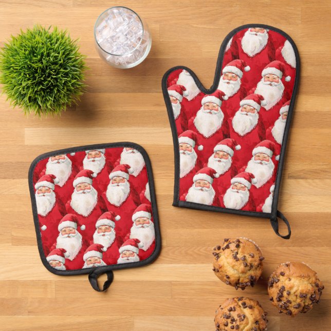 Santa Claus Christmas Oven Mitt & Pot Holder Set (Top Down)