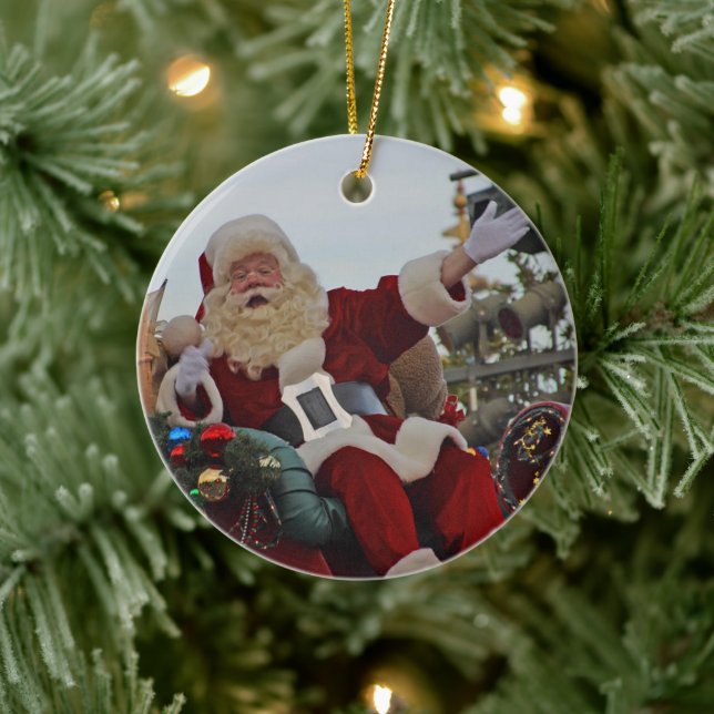 Santa Claus Christmas Parade Photo Keepsake Ceramic Ornament (Tree)