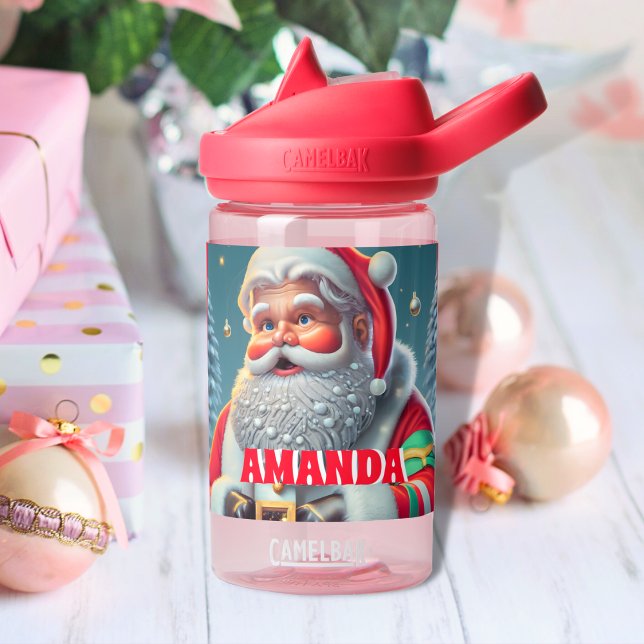 Santa Claus Christmas Personalized Kids Name Water Bottle (Creator Uploaded)