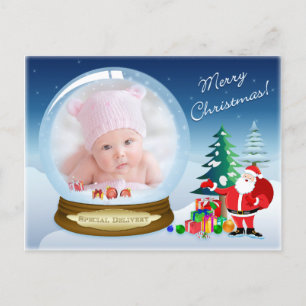 Santa Claus Christmas PHOTO Snow Globe Post Card