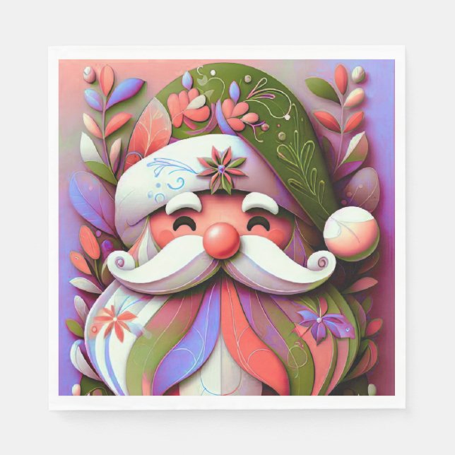Santa Claus Christmas Pink Purple Green Napkins (Front)