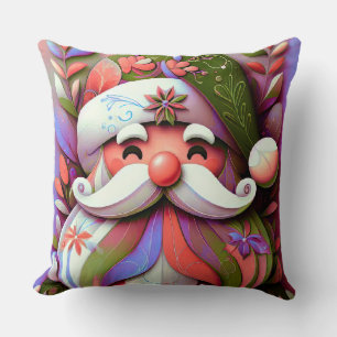 Santa Claus Christmas Pink Purple Green Throw Pillow