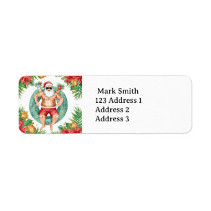 Santa Claus Christmas Pool Party Label