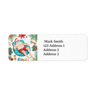 Santa Claus Christmas Pool Party Label