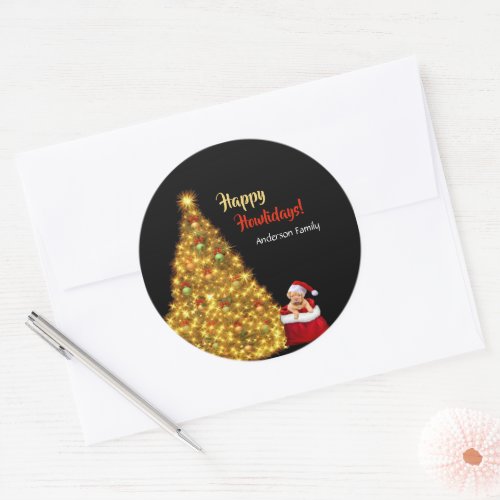 Santa Claus Christmas Puppy Dog Personalize Classic Round Sticker