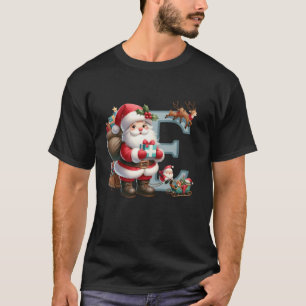 Santa Claus Christmas Reindeer Joy Monogram Letter T-Shirt