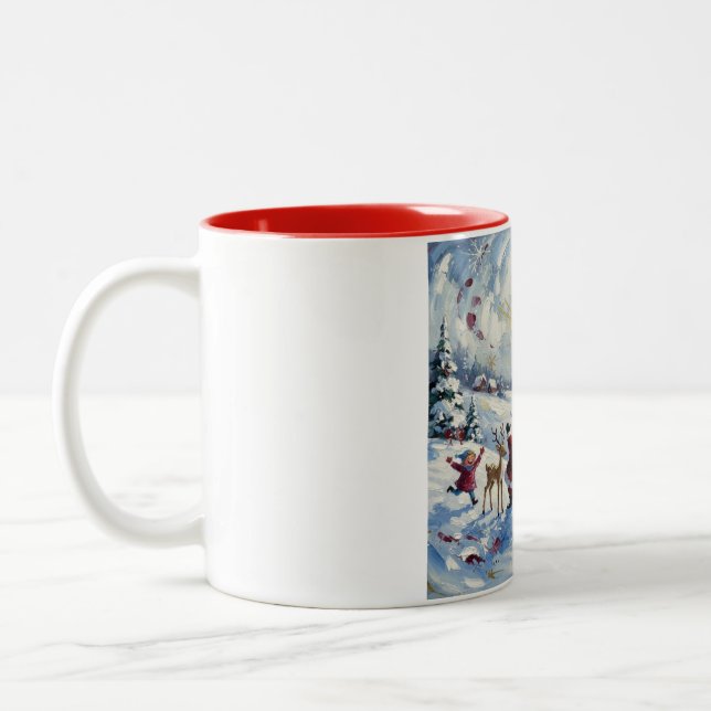 Santa Claus Christmas Scene Two-Tone Coffee Mug (Left)