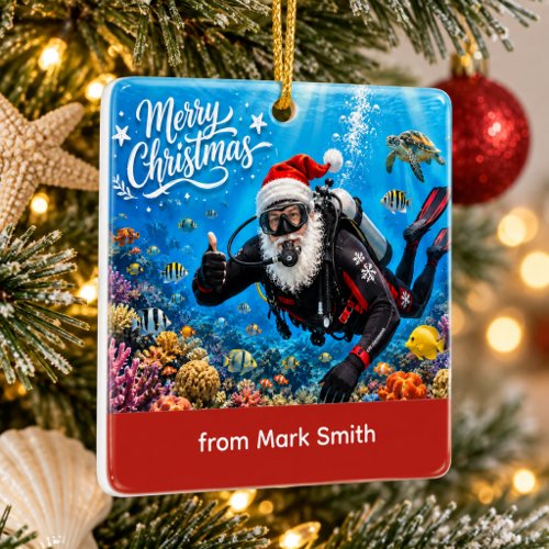 Santa Claus Christmas Scuba Diving Ceramic Ornament