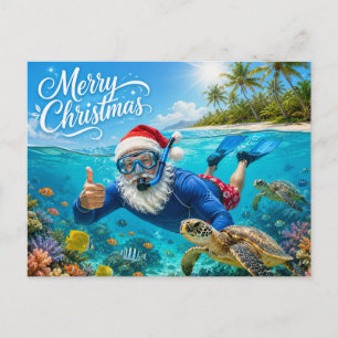 SANTA CLAUS Christmas Snorkeling Holiday Postcard