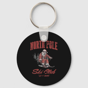 Santa Claus Christmas Snow Skiing At The North Le  Keychain