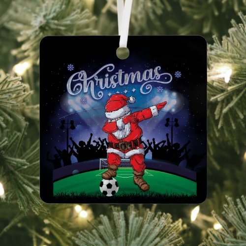 Santa Claus Christmas Soccer  Metal Ornament