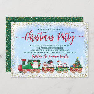 Santa Claus Christmas Train Kids Holiday Party  Invitation