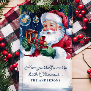 Santa Claus Christmas Train Name Overlay Kitchen Towel
