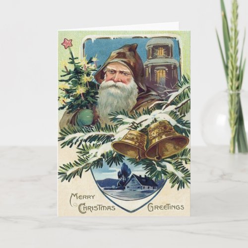 Santa Claus Christmas Tree Bell Star Holiday Card