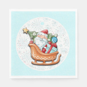 Santa Claus Christmas Tree Blue Snowflakes Paper  Napkins