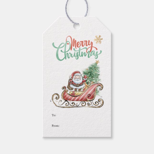 Santa Claus Christmas Tree Gift Tags (Front)
