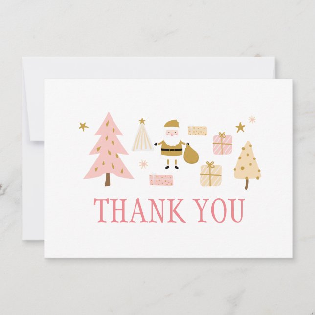 Santa Claus Christmas Tree Presents Thank You Card (Front)