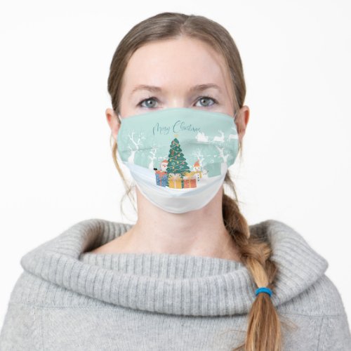 Santa Claus Christmas Tree Reindeer Snow Gifts Adult Cloth Face Mask