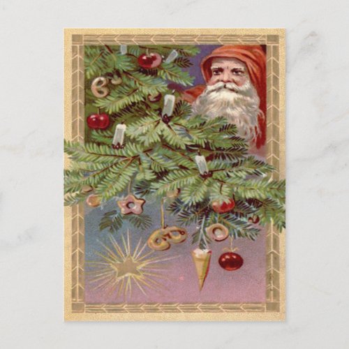 Santa Claus Christmas Tree Star Ornaments Holiday Postcard