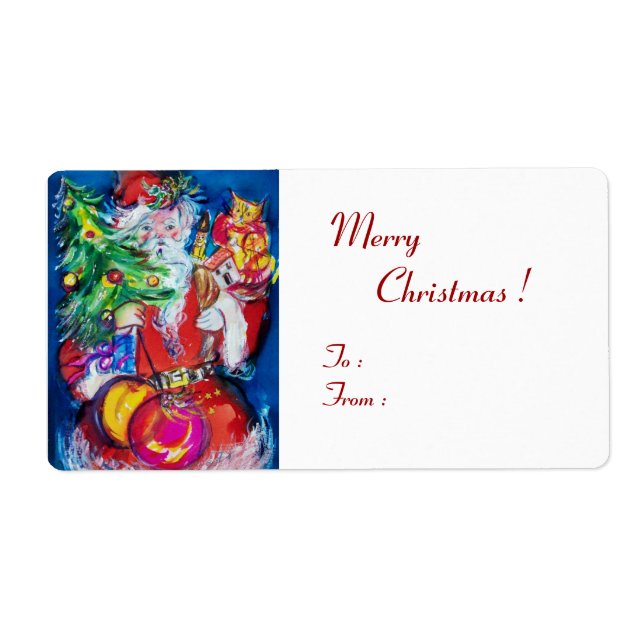 SANTA  CLAUS ,CHRISTMAS TREE TOYS AND GIFTS LABEL (Front)