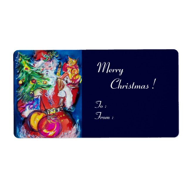 SANTA  CLAUS ,CHRISTMAS TREE TOYS AND GIFTS LABEL (Front)