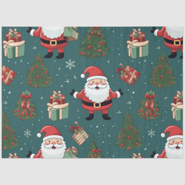 Santa Claus Christmas Trees Gifts Christmas Tissue Paper (Front)