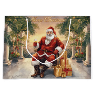 Santa Claus Christmas under palm tree California Large Gift Bag